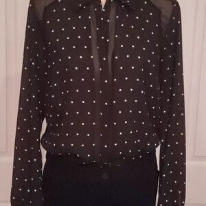 NWOT INC Polk A Dot Black and White Blouse Top Sz 6